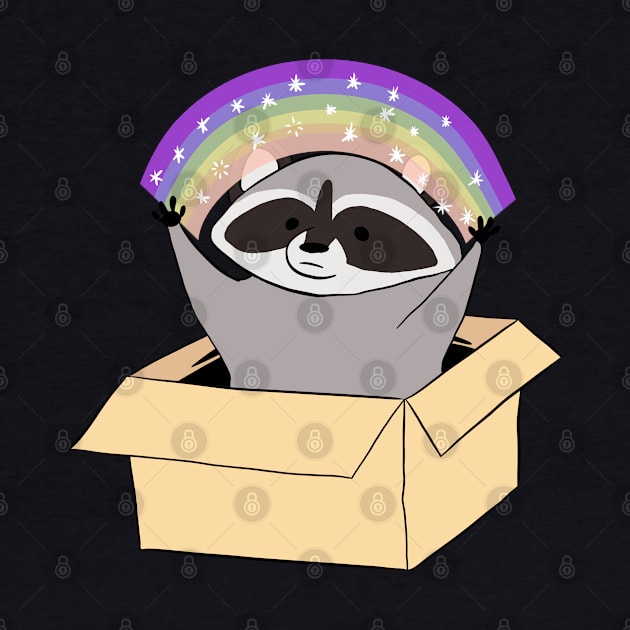 Funny Raccoon in a box with a rainbow by Yarafantasyart